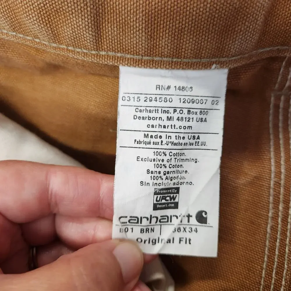 CARHARTT Original Fit Work Pant‎ Men Tagged 36 x 34 | Measure 35 x 32 Tan Canvas